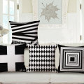 Einfache schwarze und weiße geometrische Baumwolle und Leinen Kissen Kissenbezüge